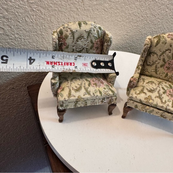 Vintage dollhouse Miniature furniture Wooden upholstery chairs - Picture 3 of 4